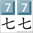 Emoji: 7️⃣ 7️⃣ , Text: 七七